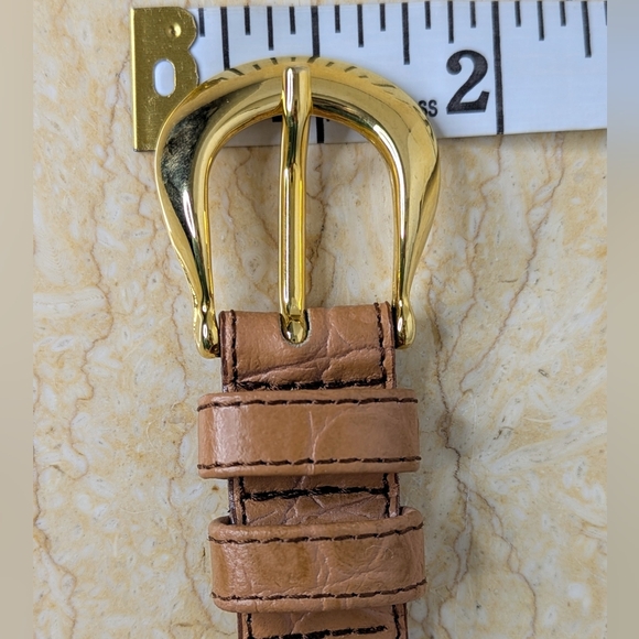 Vintage Lemie Genuine Leather Tan Embossed Gator Italian Belt Gold Tone Buckle - Picture 6 of 14